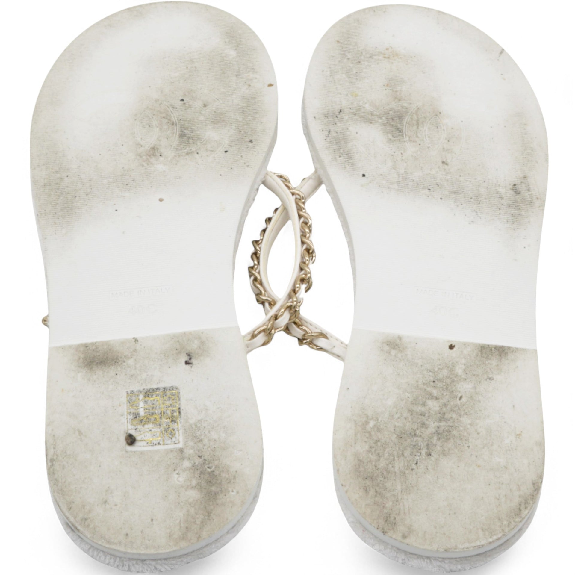 Classic Chain CC Logo White Thong Sandals Size40