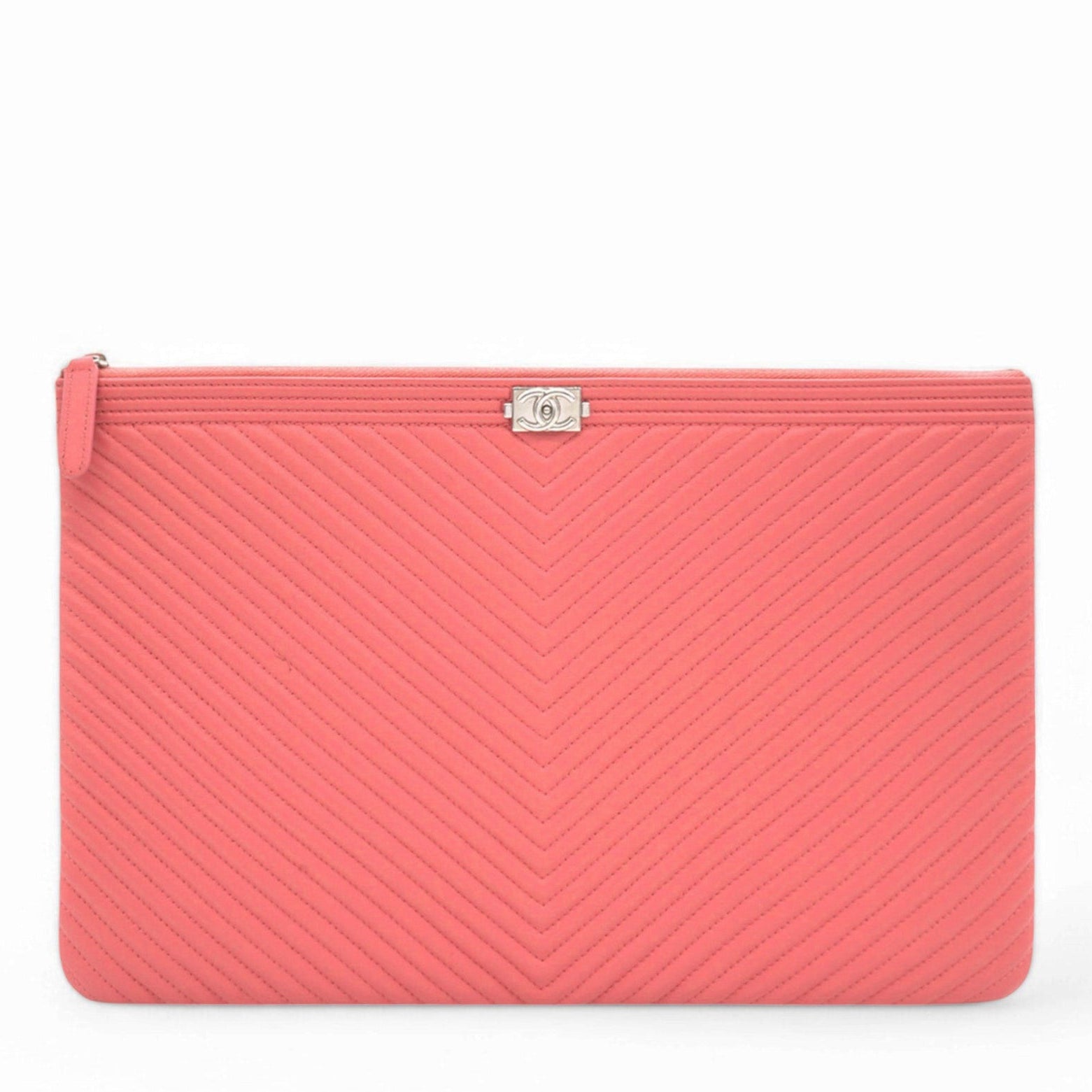 Caviar Chevron Clutch Pink