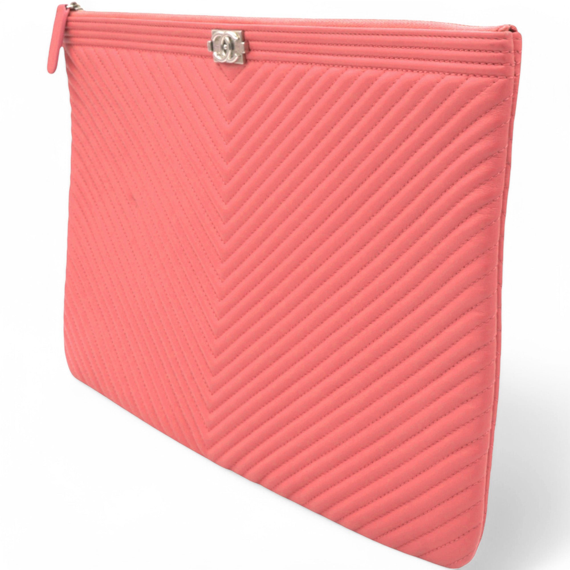 Caviar Chevron Clutch Pink