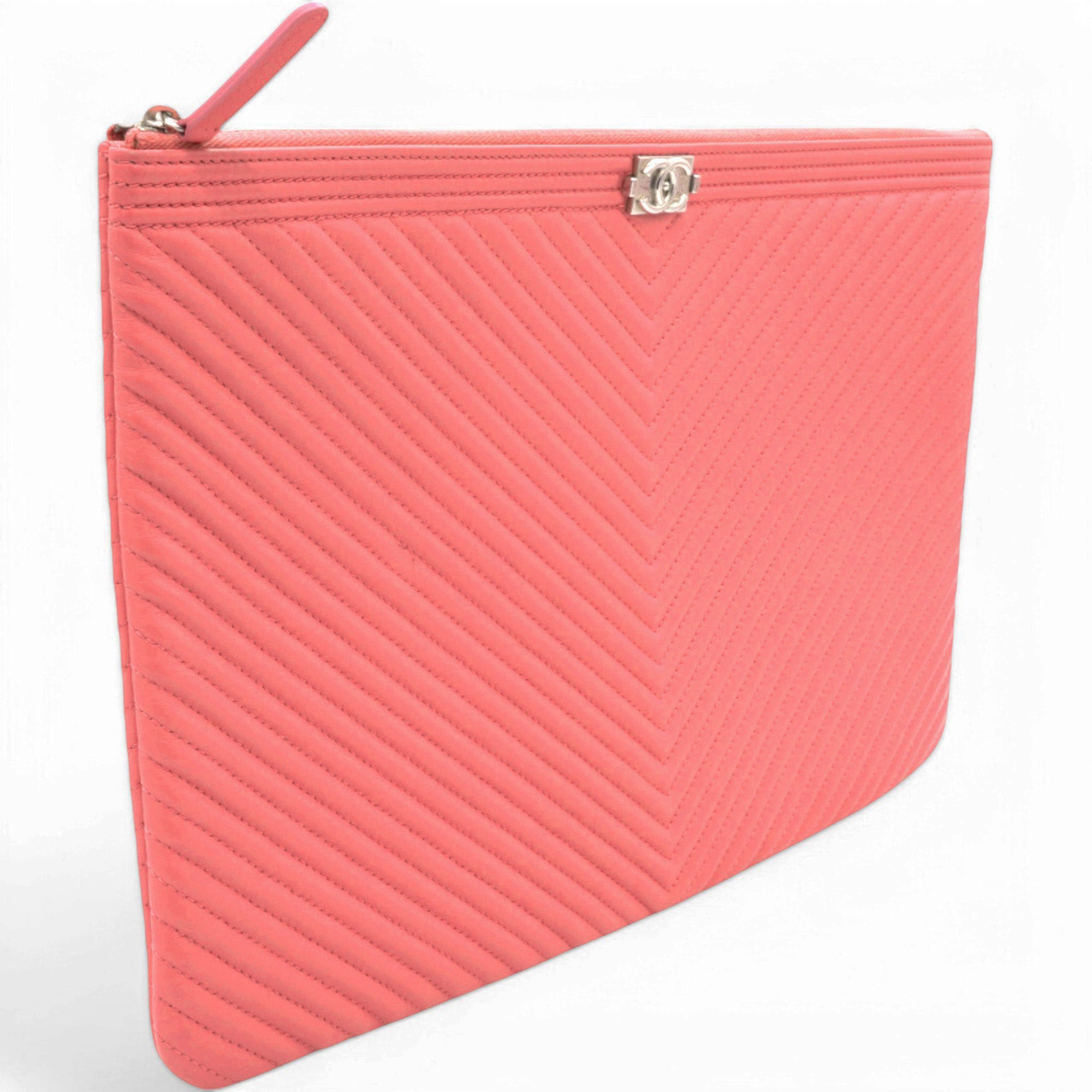 Caviar Chevron Clutch Pink
