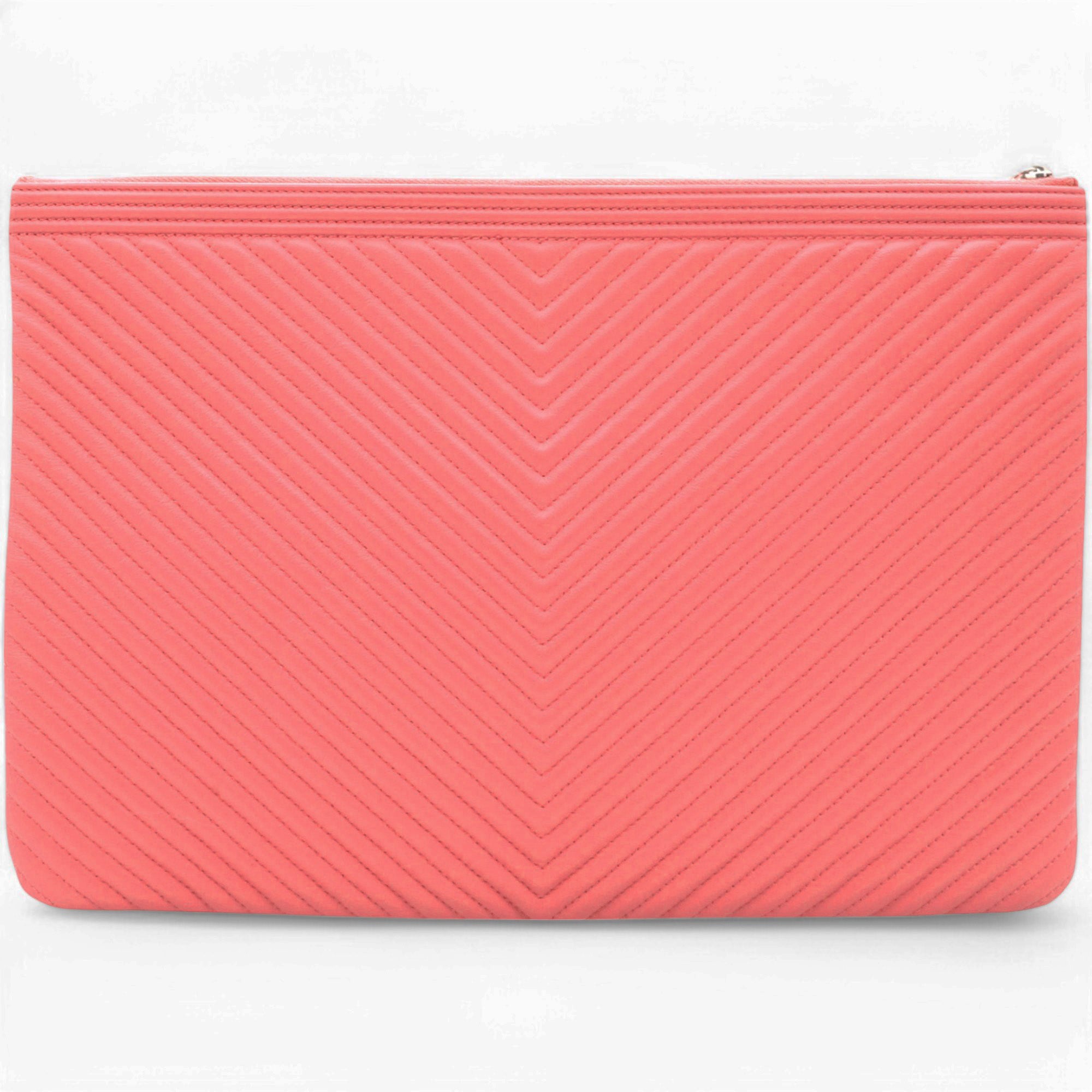 Caviar Chevron Clutch Pink