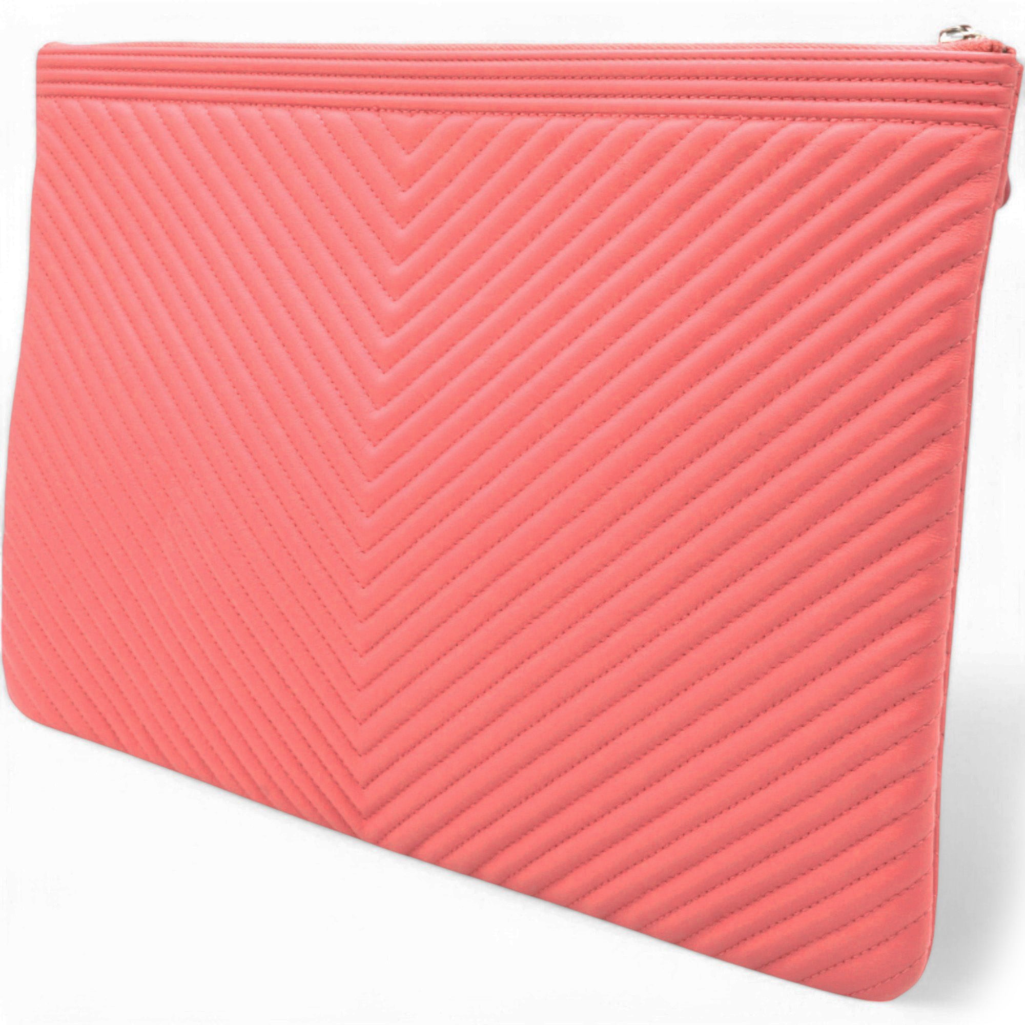 Caviar Chevron Clutch Pink