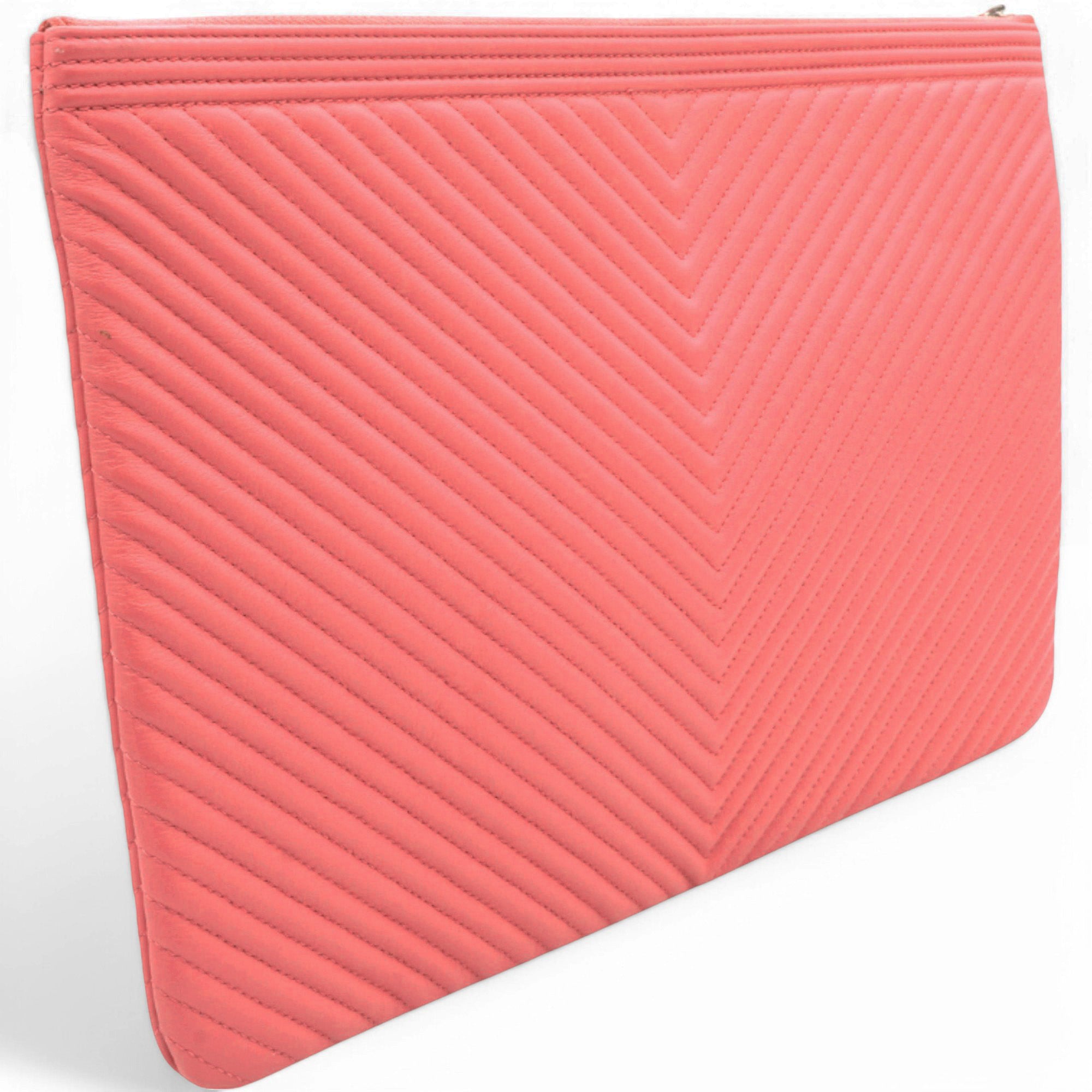 Caviar Chevron Clutch Pink