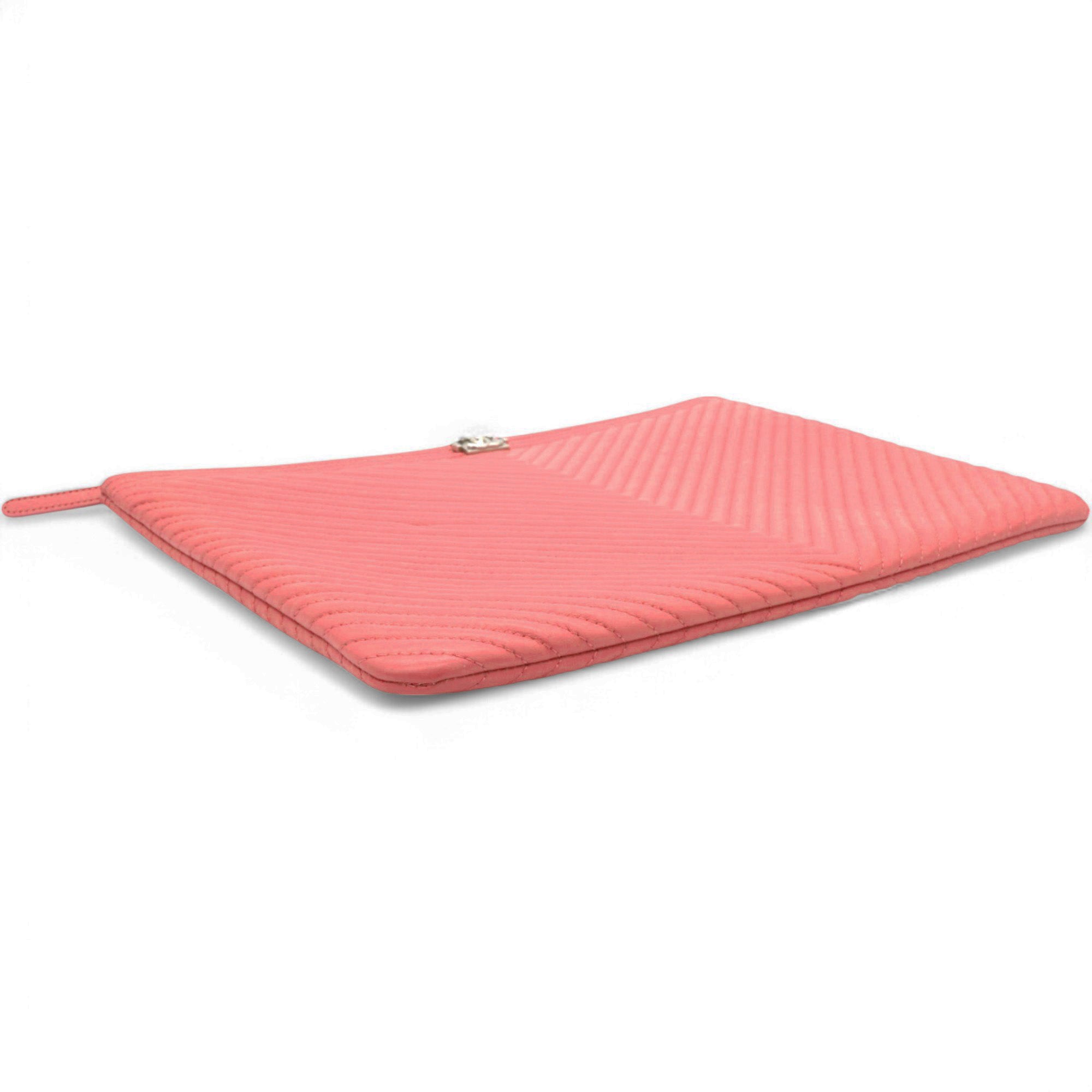 Caviar Chevron Clutch Pink
