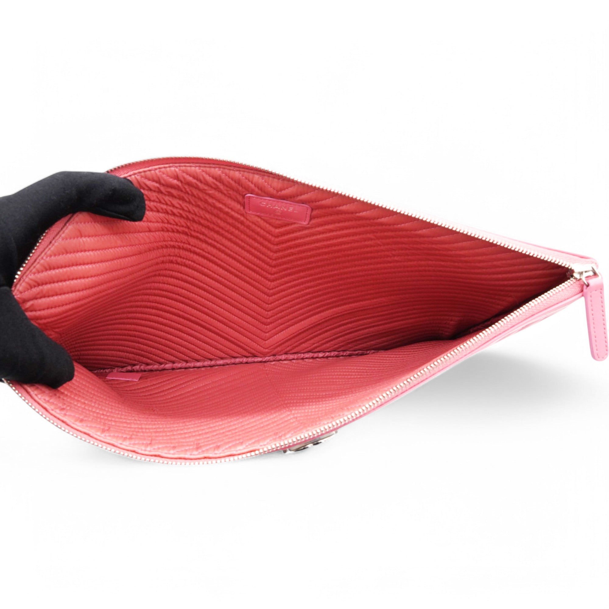 Caviar Chevron Clutch Pink