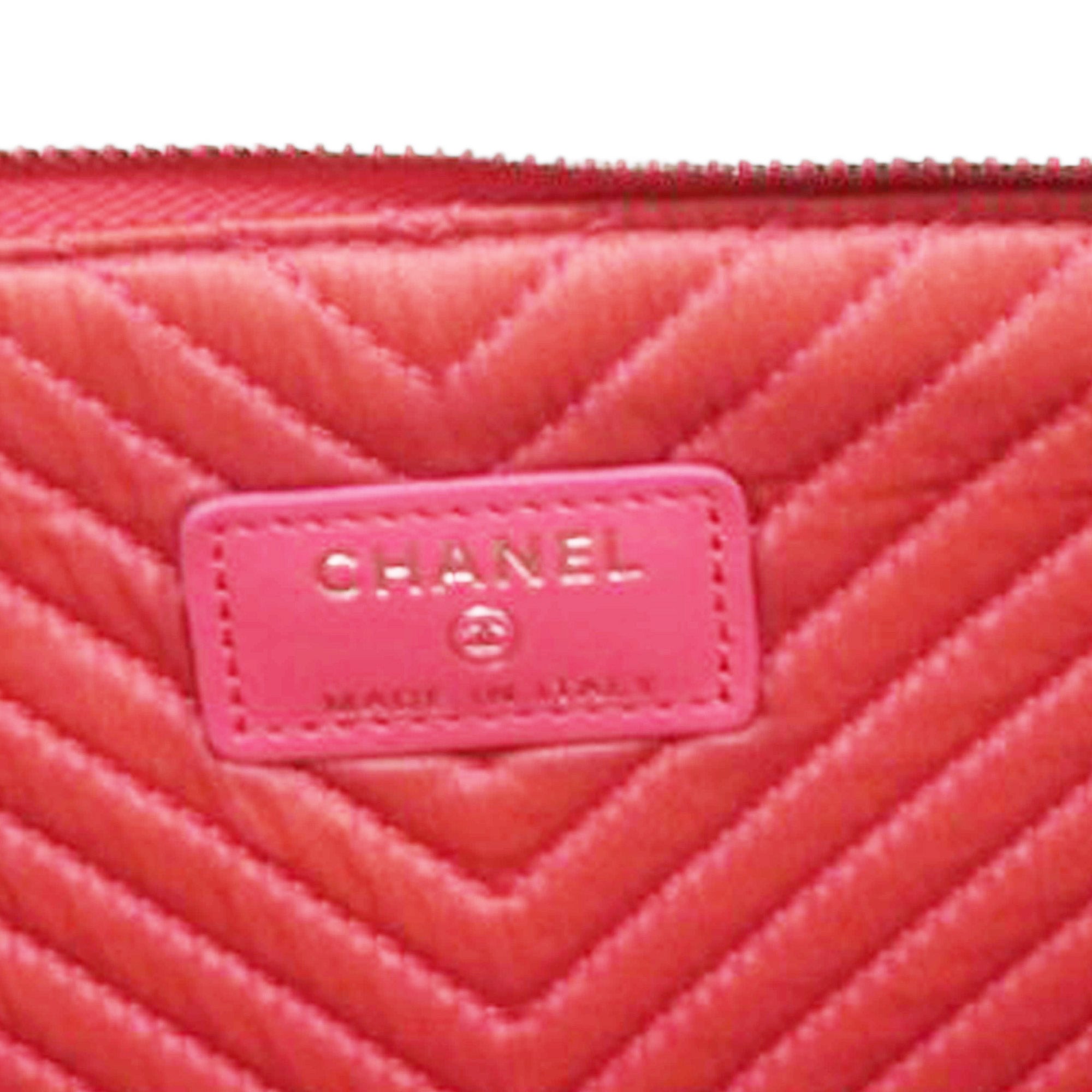 Caviar Chevron Clutch Pink