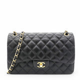 Lambskin Quilted Jumbo Double Flap Black