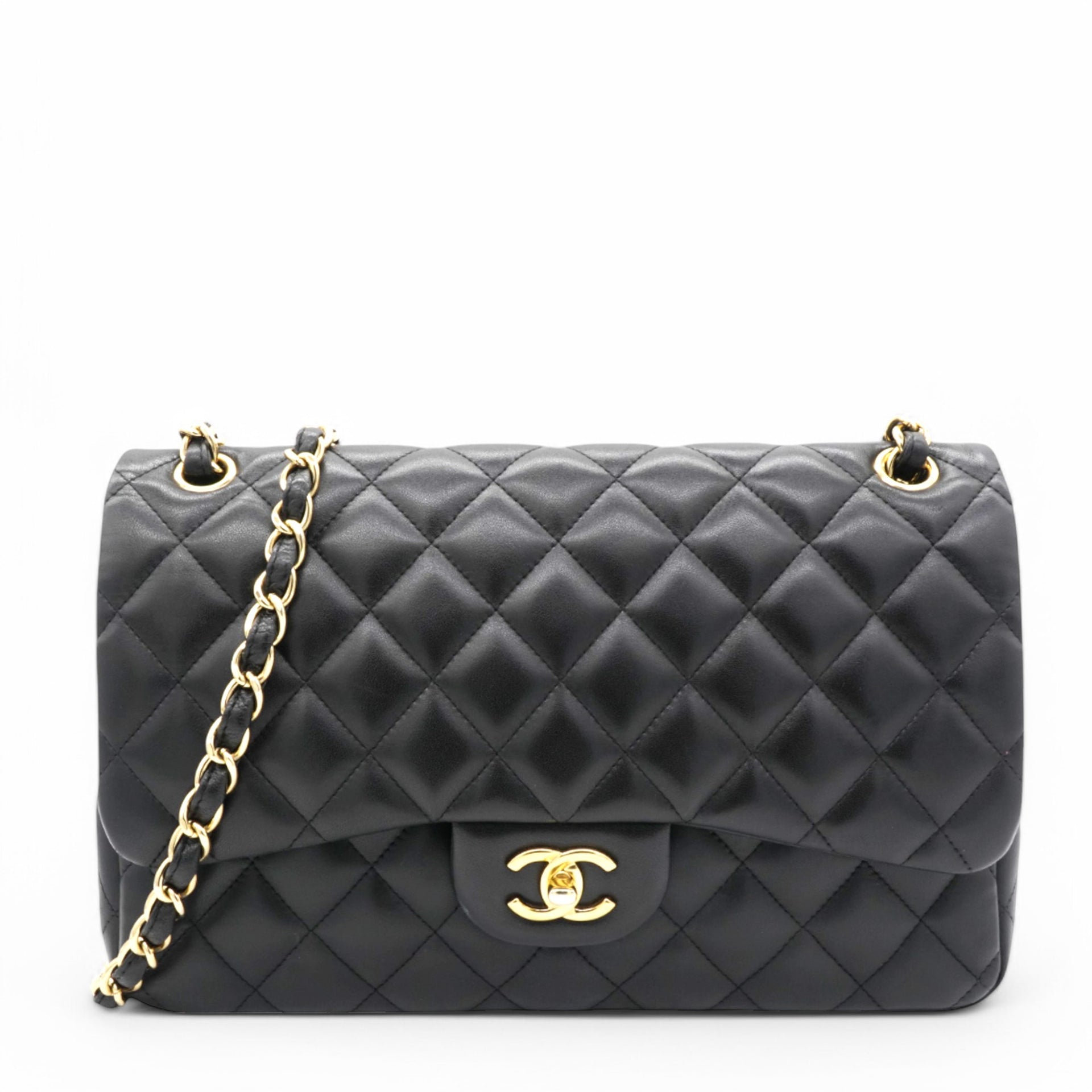 Lambskin Quilted Jumbo Double Flap Black