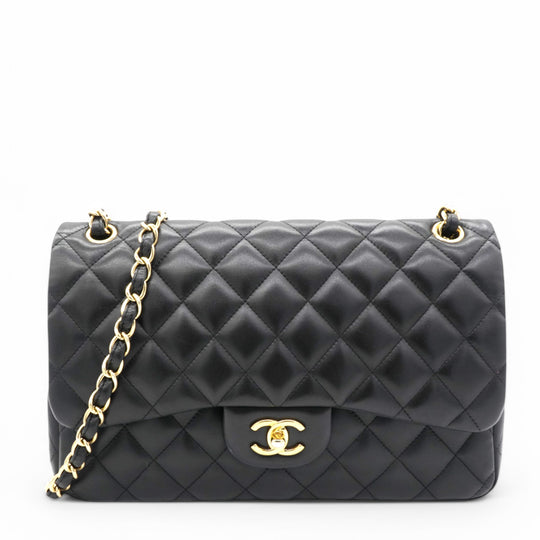 Lambskin Quilted Jumbo Double Flap Black