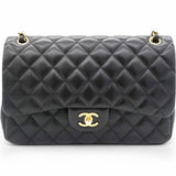 Lambskin Quilted Jumbo Double Flap Black