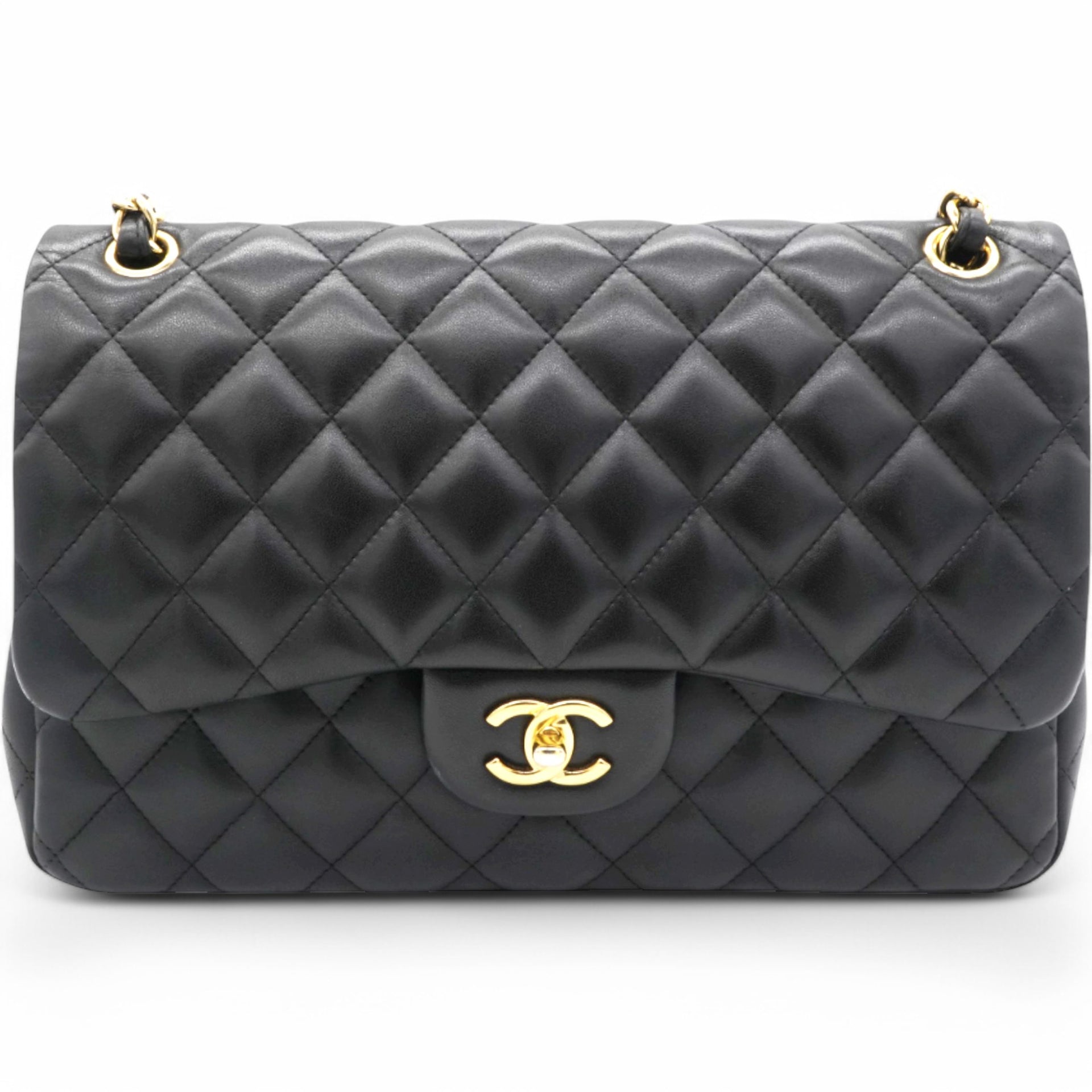 Lambskin Quilted Jumbo Double Flap Black