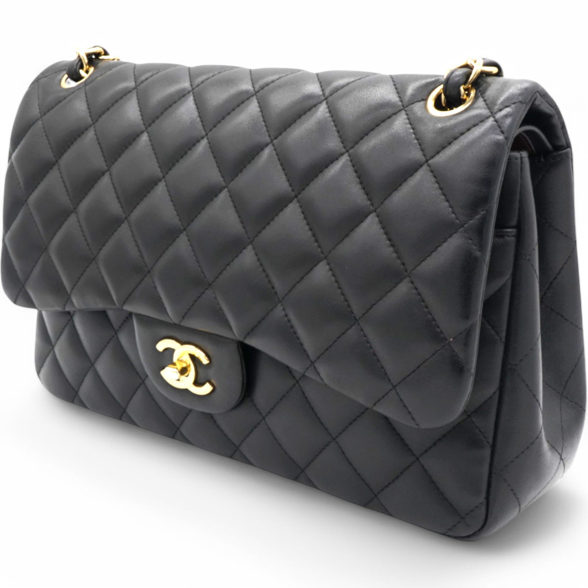 Lambskin Quilted Jumbo Double Flap Black