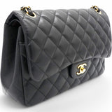 Lambskin Quilted Jumbo Double Flap Black
