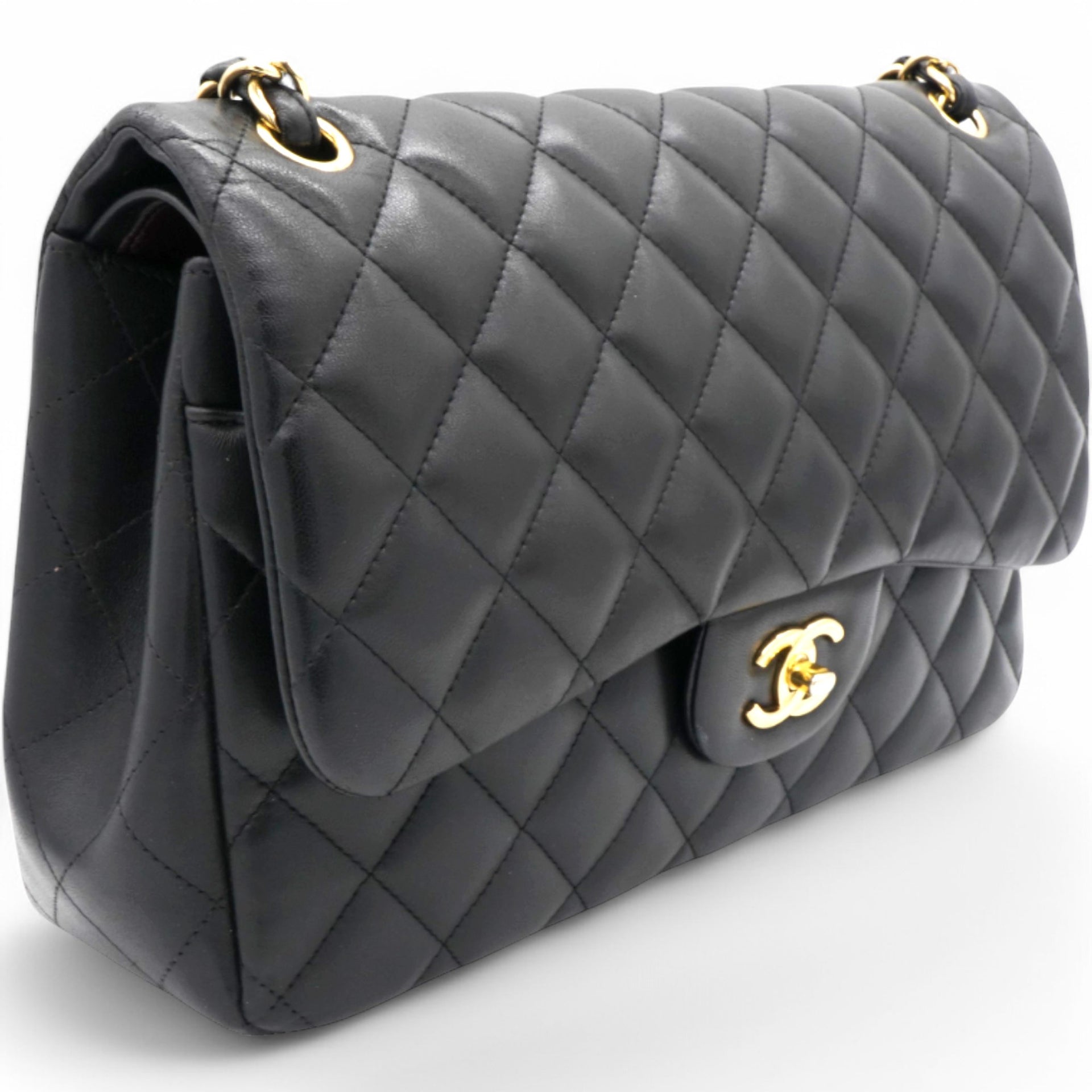 Lambskin Quilted Jumbo Double Flap Black