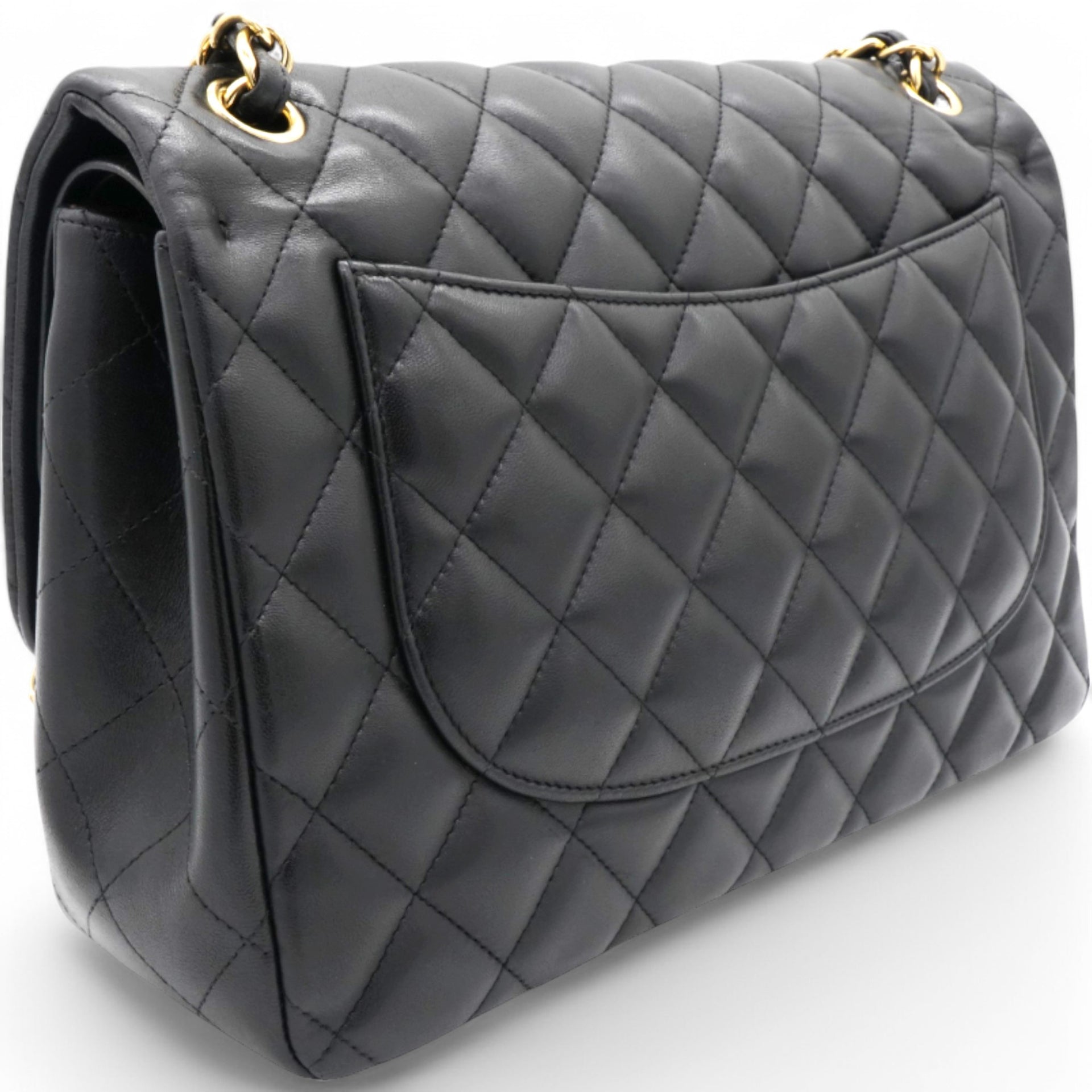 Lambskin Quilted Jumbo Double Flap Black