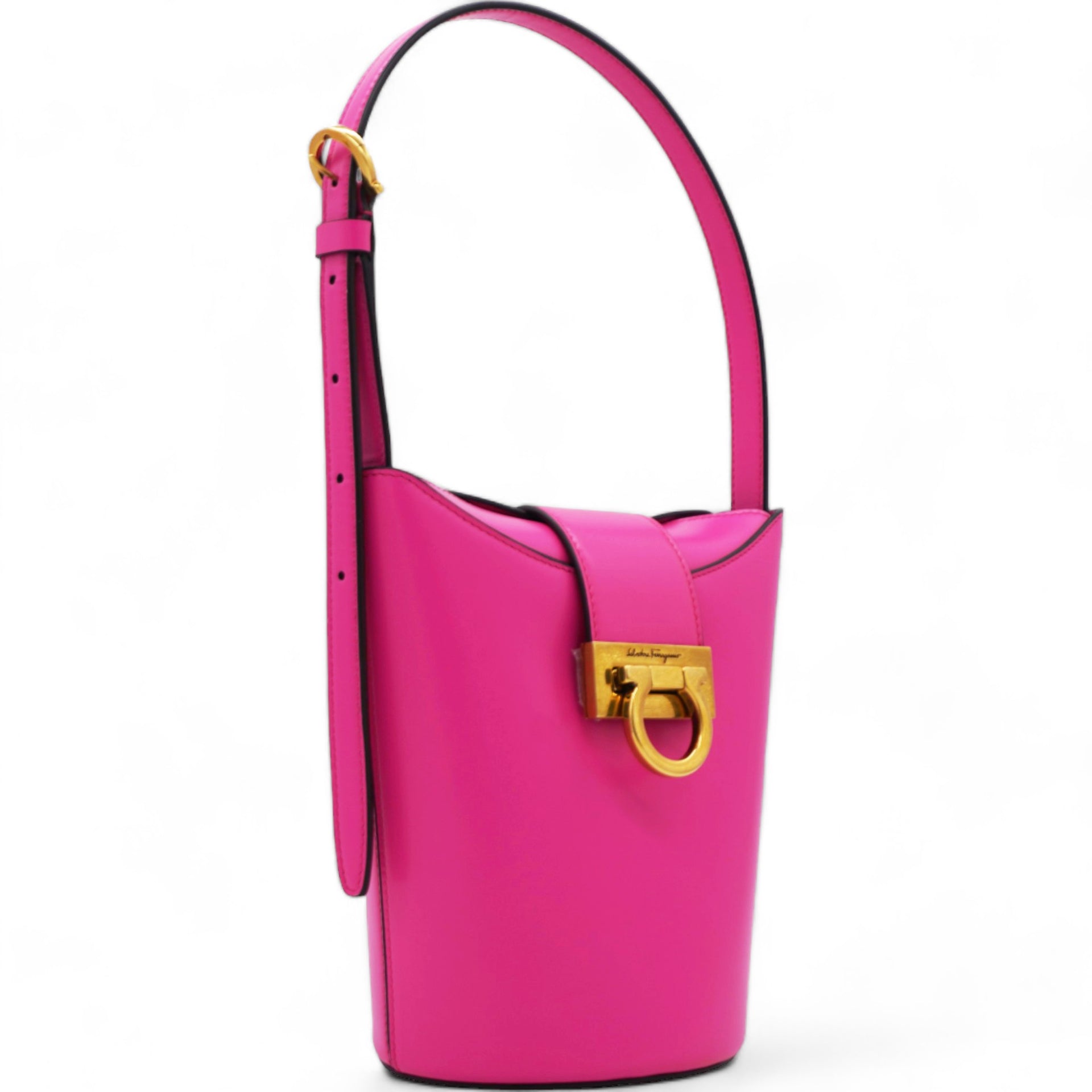 Calfskin Trifolio Bucket Shoulder Bag Hot Pink