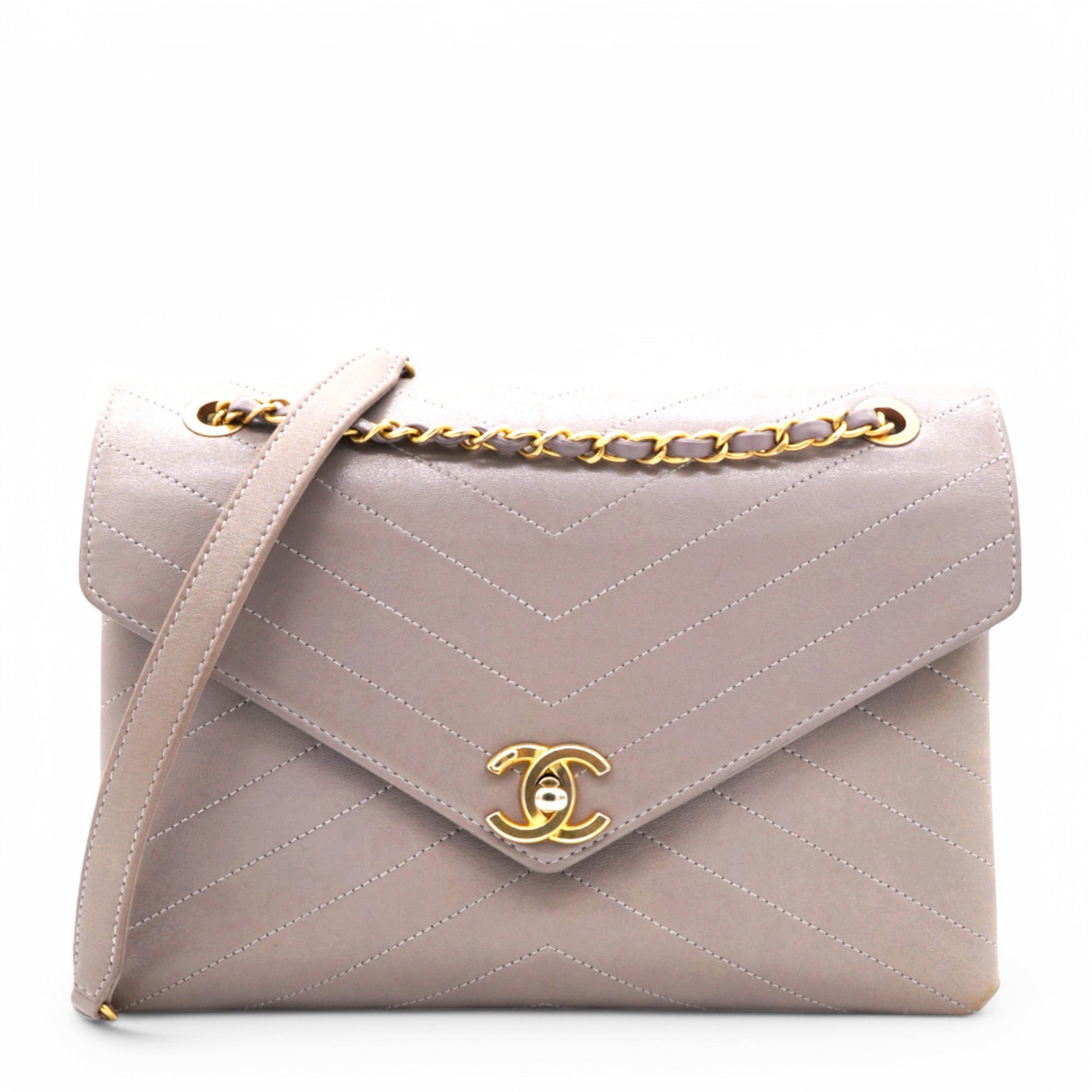 Chevron Quilted Statement Flap Purple Grey