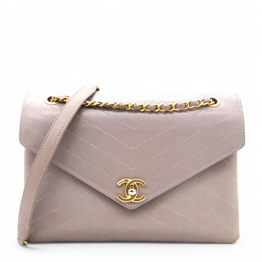 Chevron Quilted Statement Flap Purple Grey