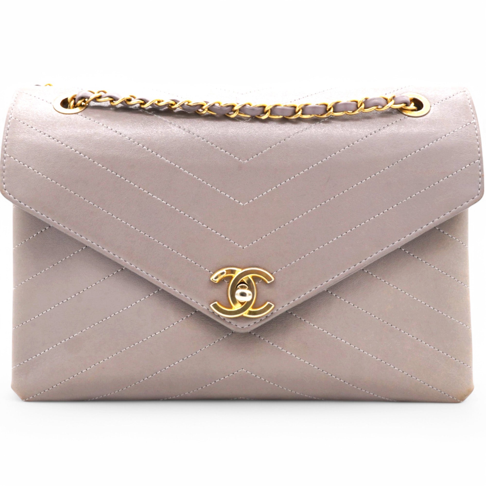 Chevron Quilted Statement Flap Purple Grey