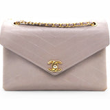 Chevron Quilted Statement Flap Purple Grey