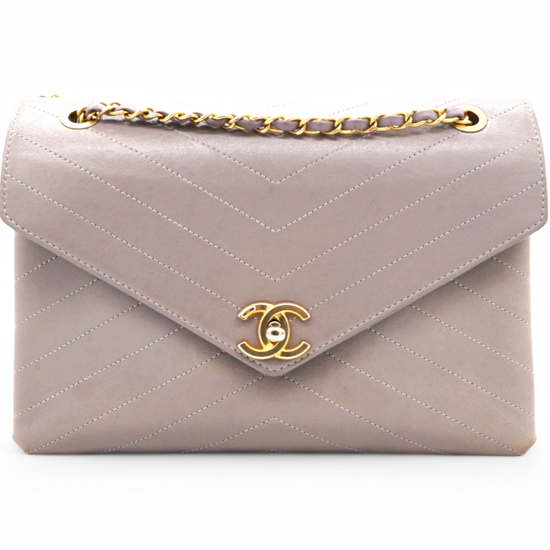 Chevron Quilted Statement Flap Purple Grey