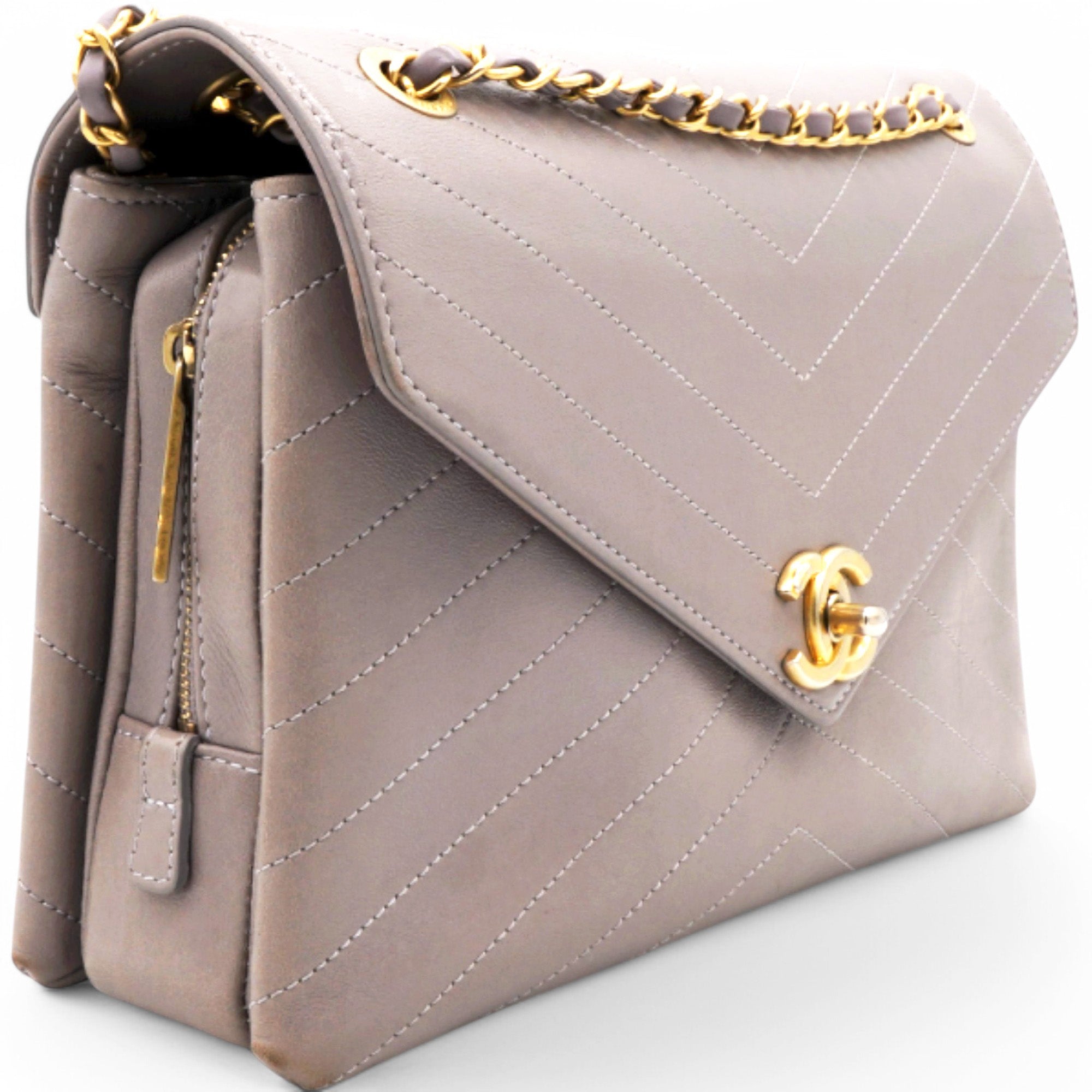 Chevron Quilted Statement Flap Purple Grey