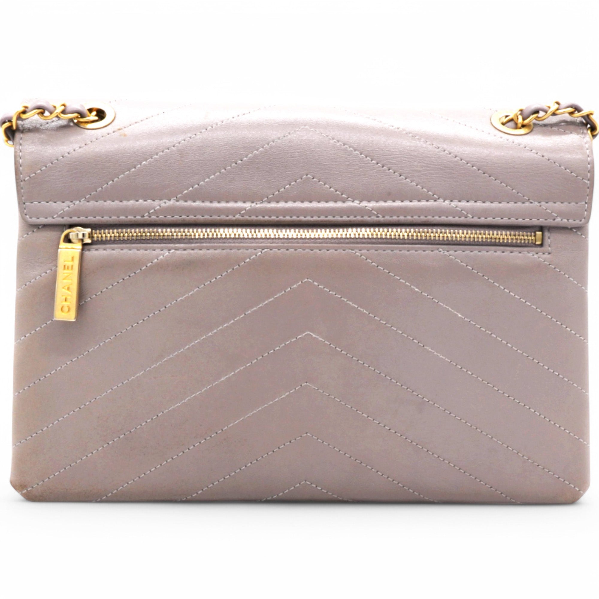 Chevron Quilted Statement Flap Purple Grey