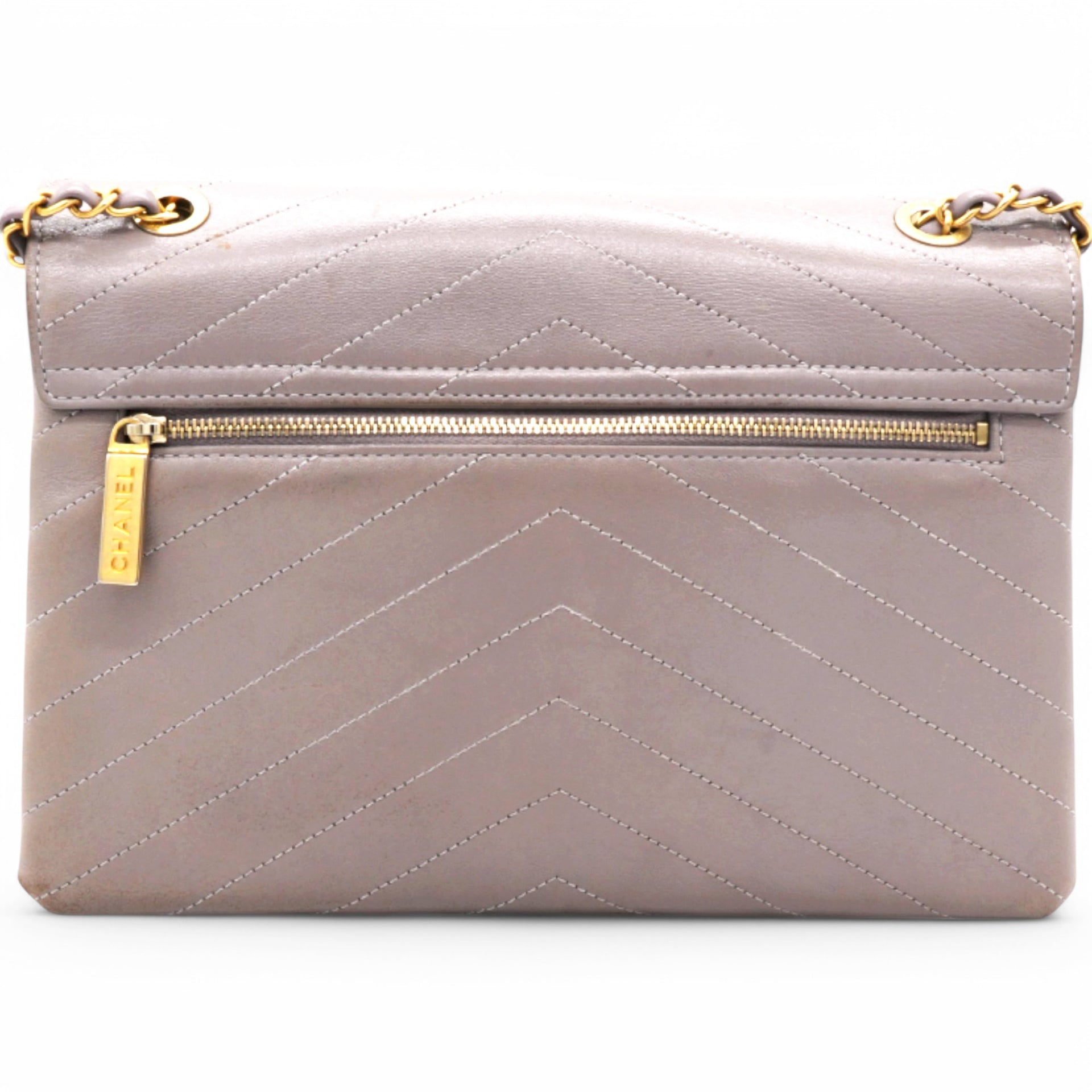 Chevron Quilted Statement Flap Purple Grey
