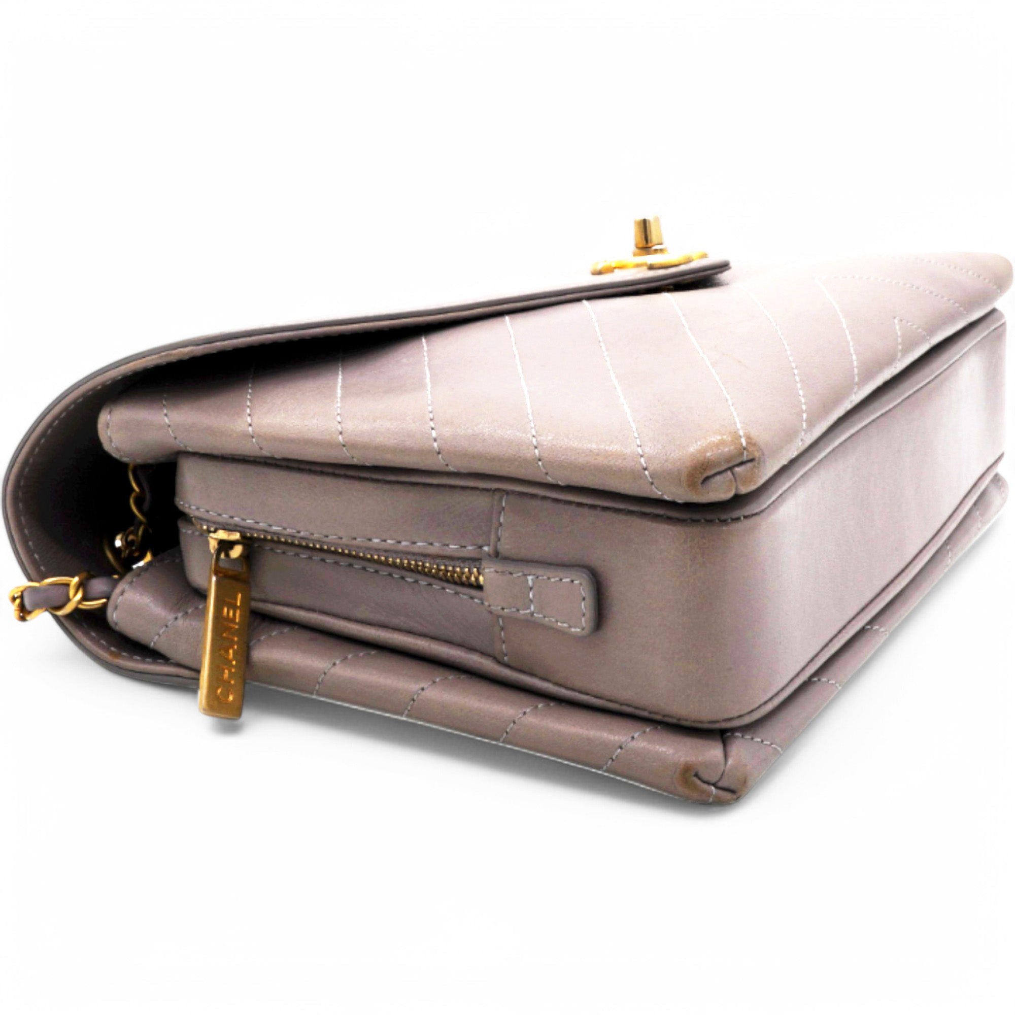 Chevron Quilted Statement Flap Purple Grey