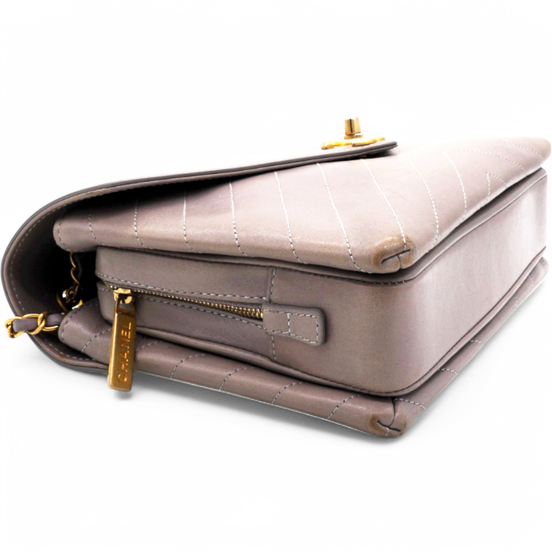 Chevron Quilted Statement Flap Purple Grey