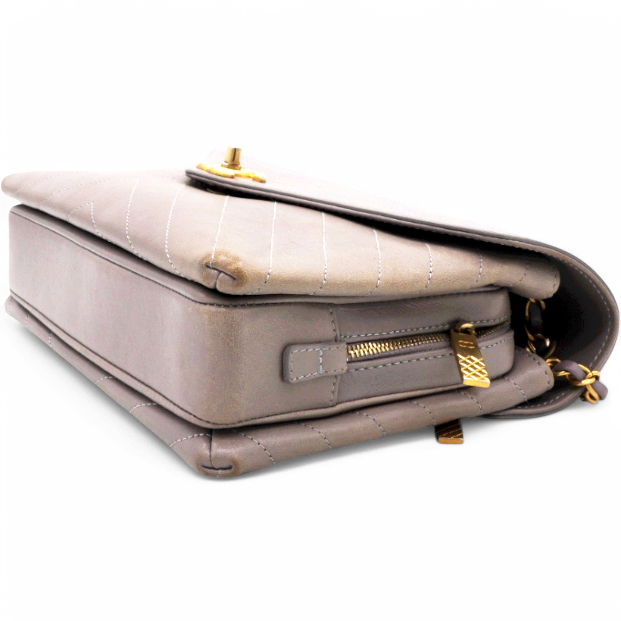 Chevron Quilted Statement Flap Purple Grey