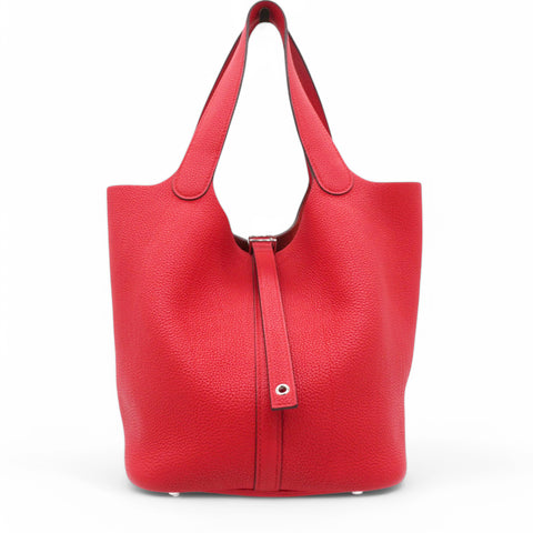 Taurillon Clemence Picotin Lock 22 MM Rouge Casaque