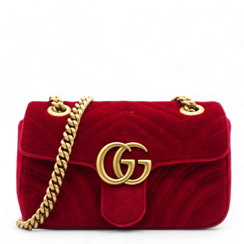 Velvet Matelasse GG Marmont Shoulder Bag Hibiscus Red