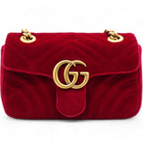 Velvet Matelasse GG Marmont Shoulder Bag Hibiscus Red