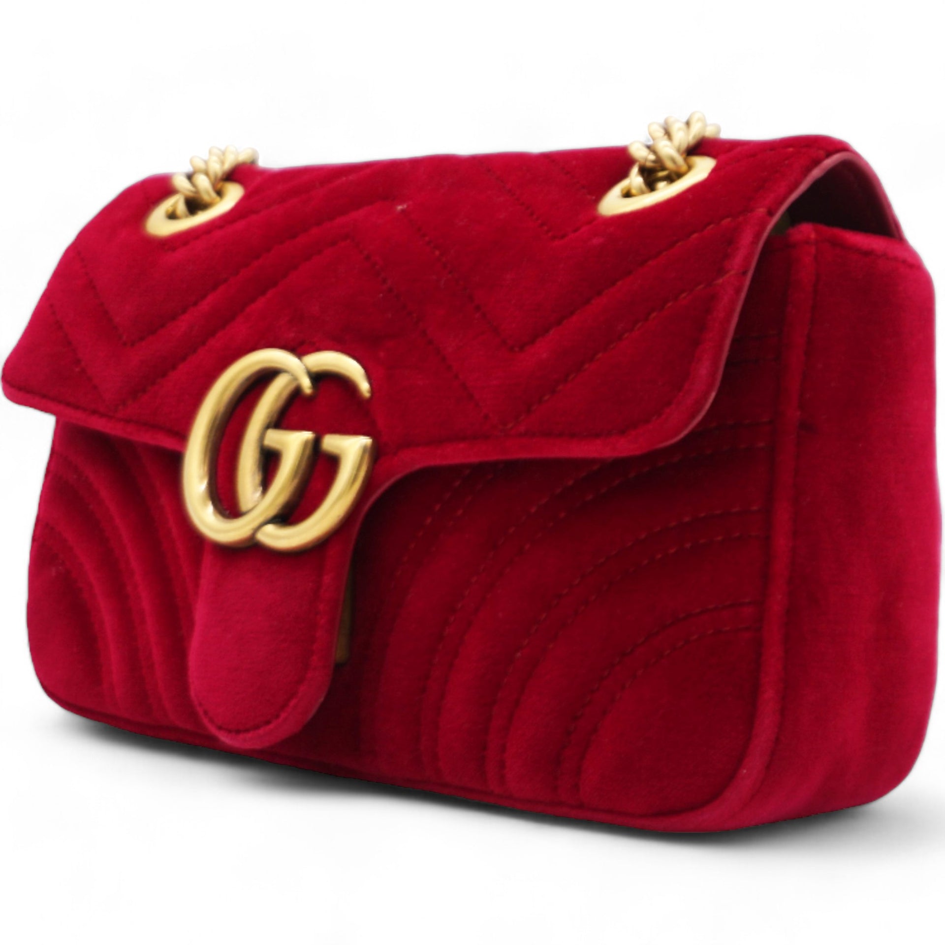 Velvet Matelasse GG Marmont Shoulder Bag Hibiscus Red