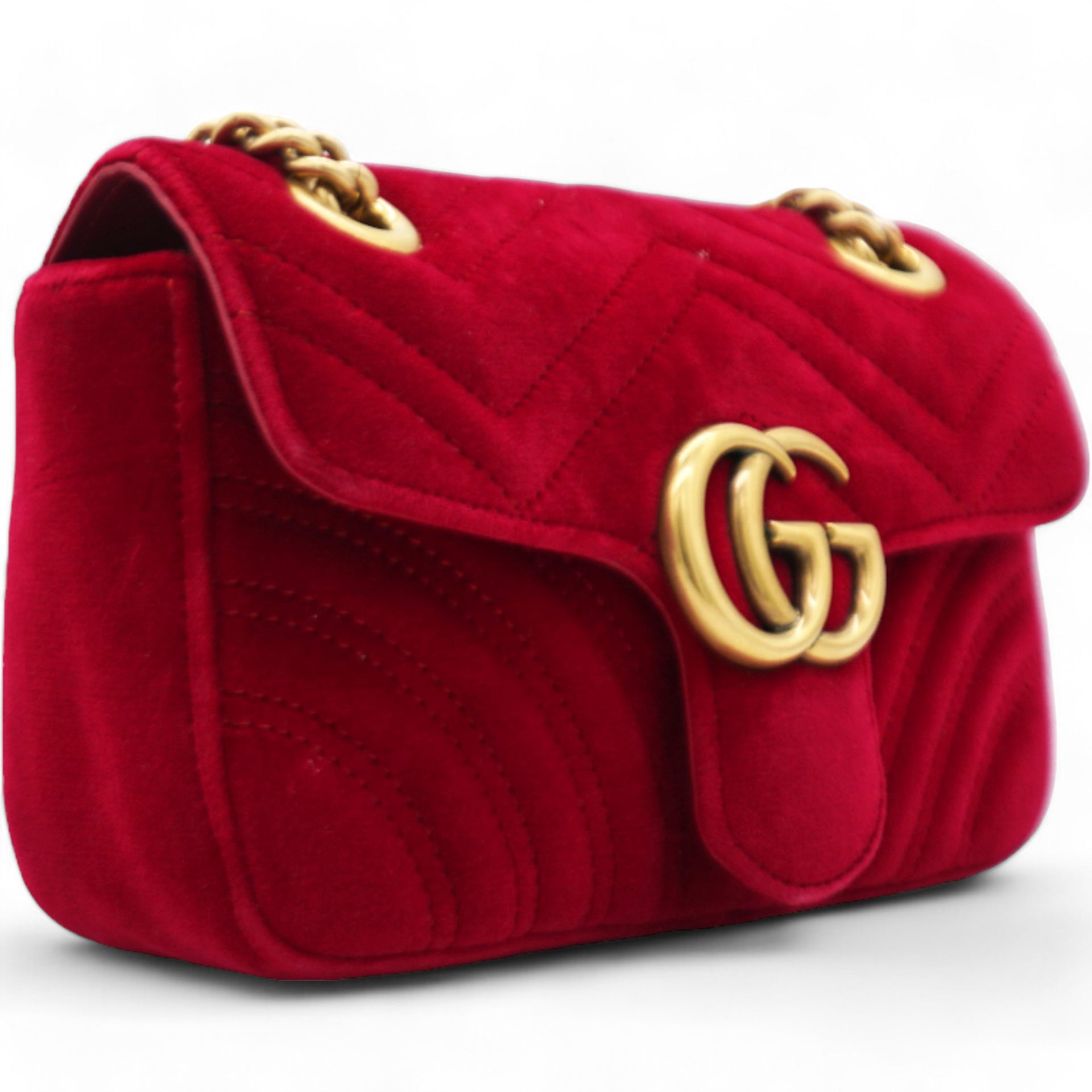 Velvet Matelasse GG Marmont Shoulder Bag Hibiscus Red