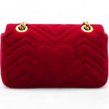 Velvet Matelasse GG Marmont Shoulder Bag Hibiscus Red