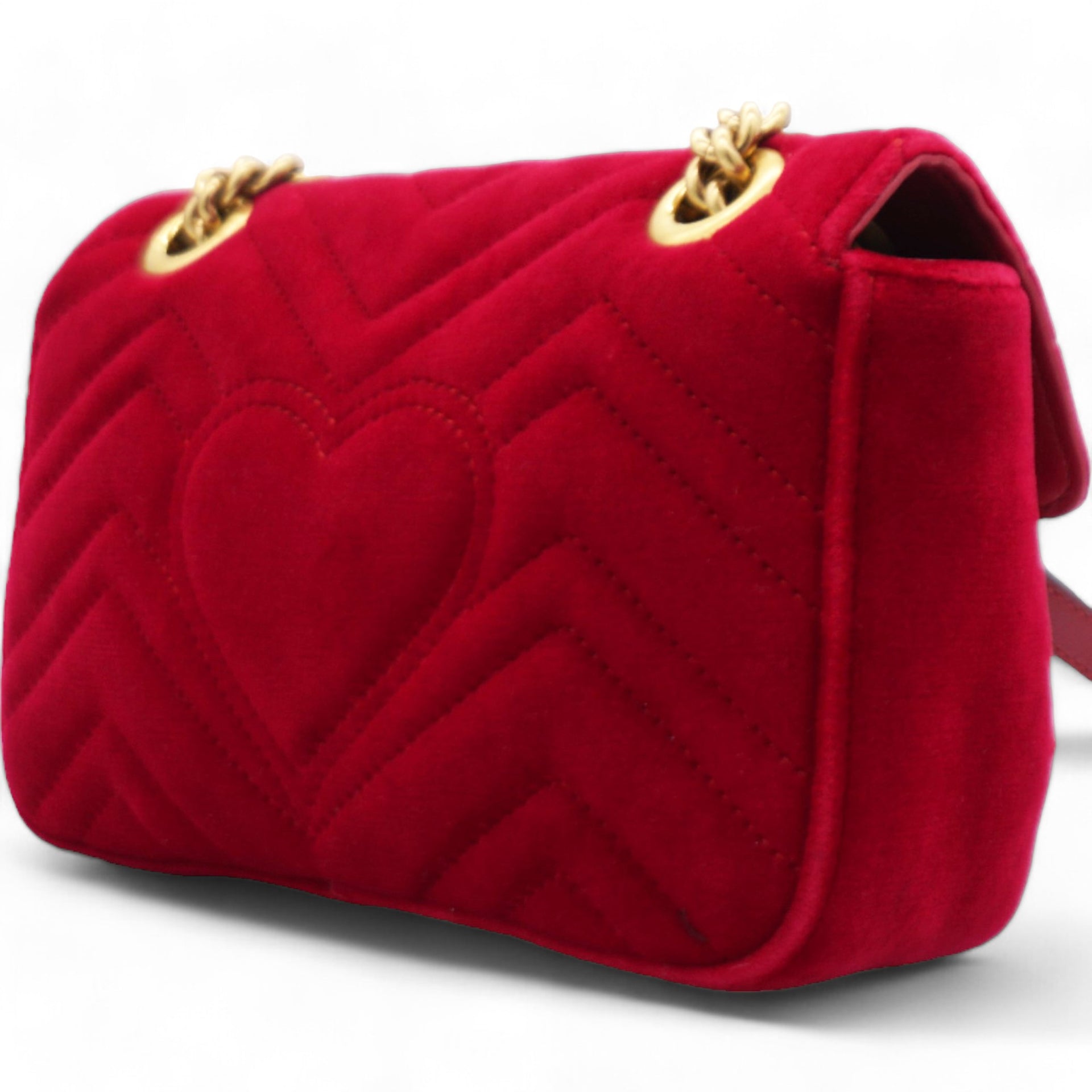 Velvet Matelasse GG Marmont Shoulder Bag Hibiscus Red