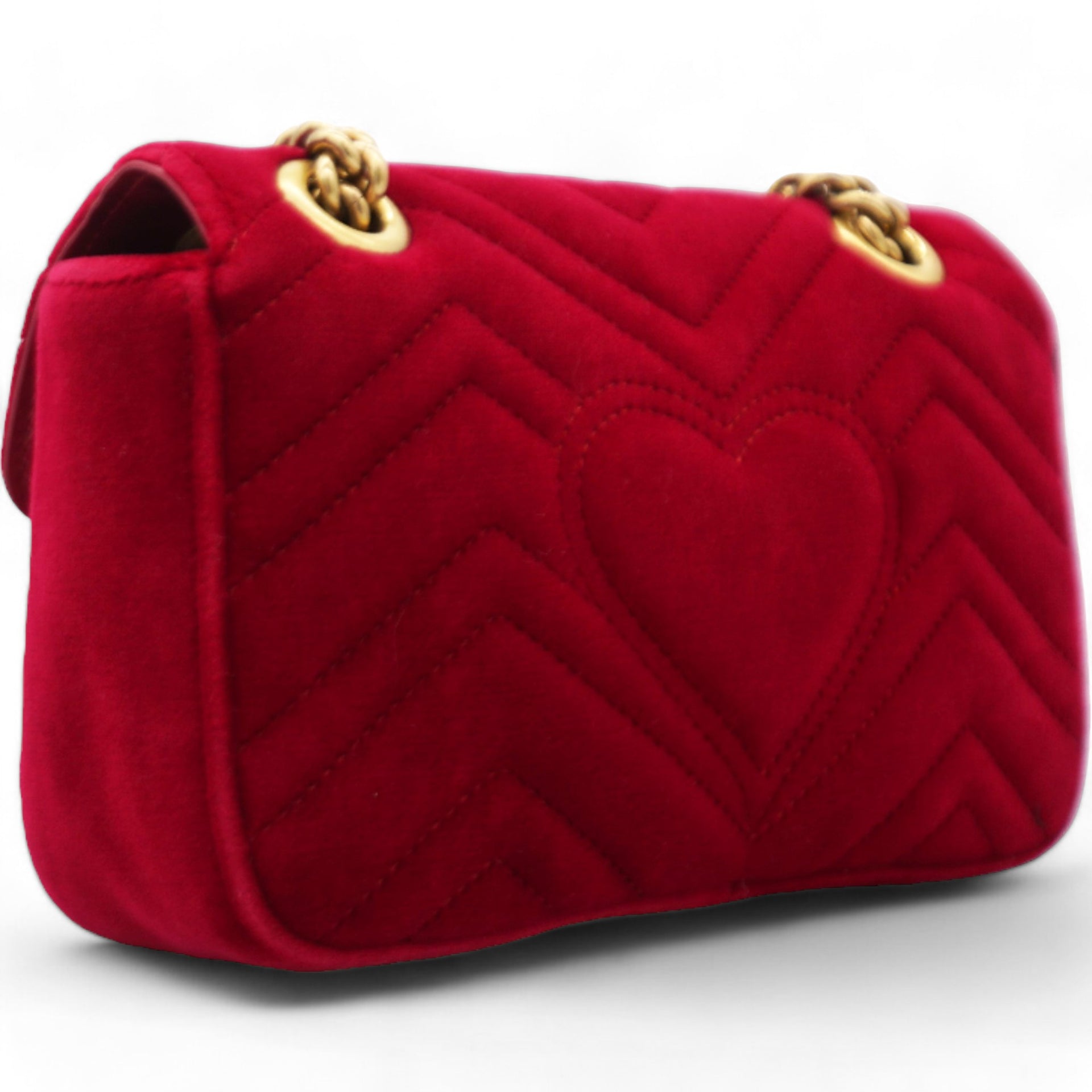 Velvet Matelasse GG Marmont Shoulder Bag Hibiscus Red