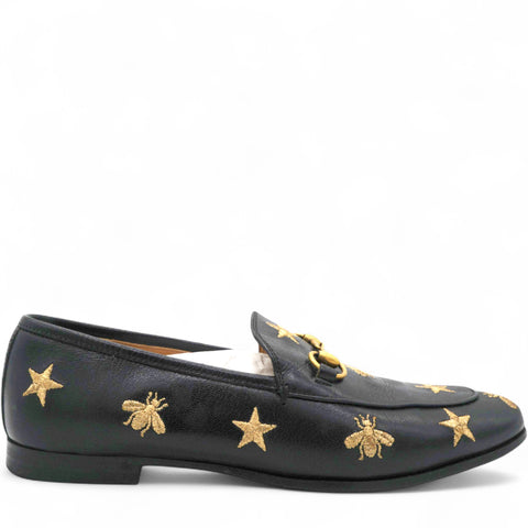 Goatskin Bee Star Embroidered Womens Jordaan Loafers Black Size37