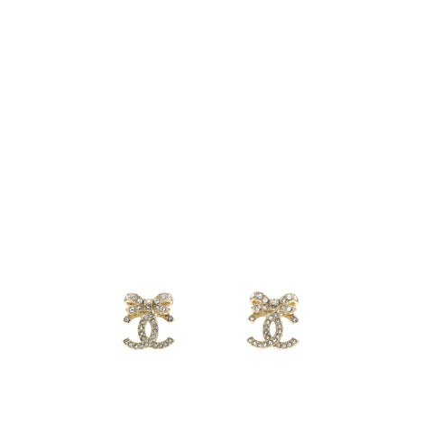 Crystal Ribbon Bow CC Earrings Gold Tone