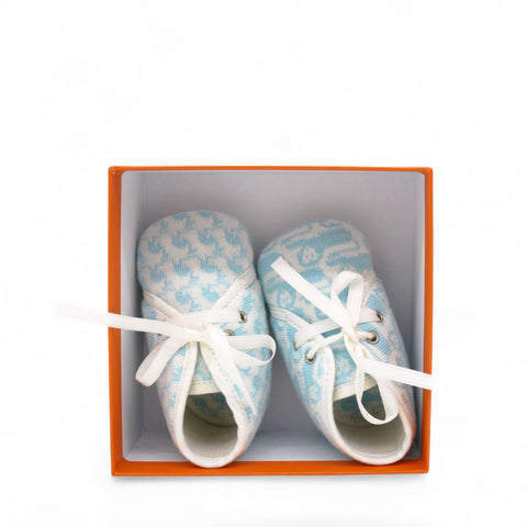 Animal Illustration Baby Shoes Cotton Light Blue White