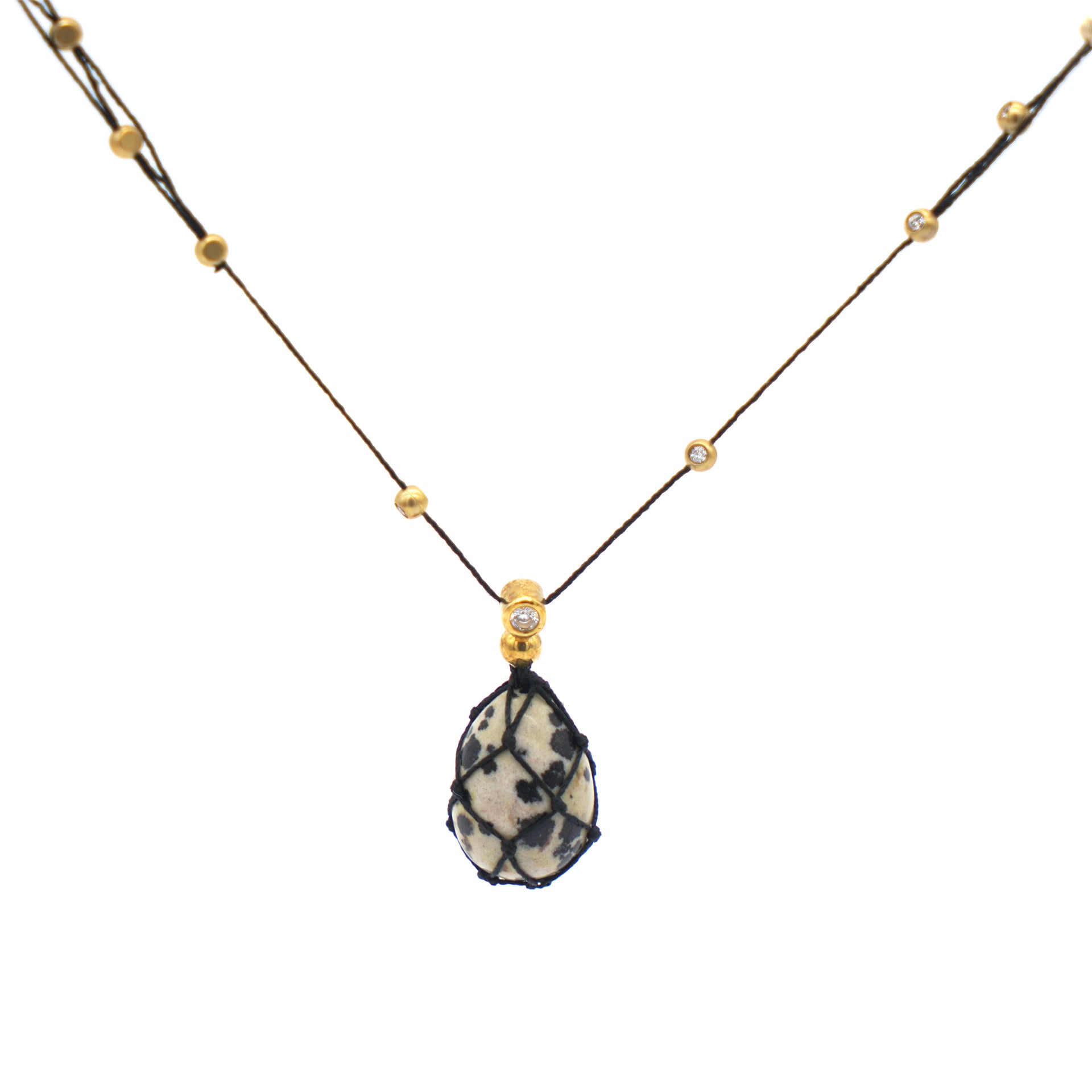 Black String Gold Chain Stone Pendant