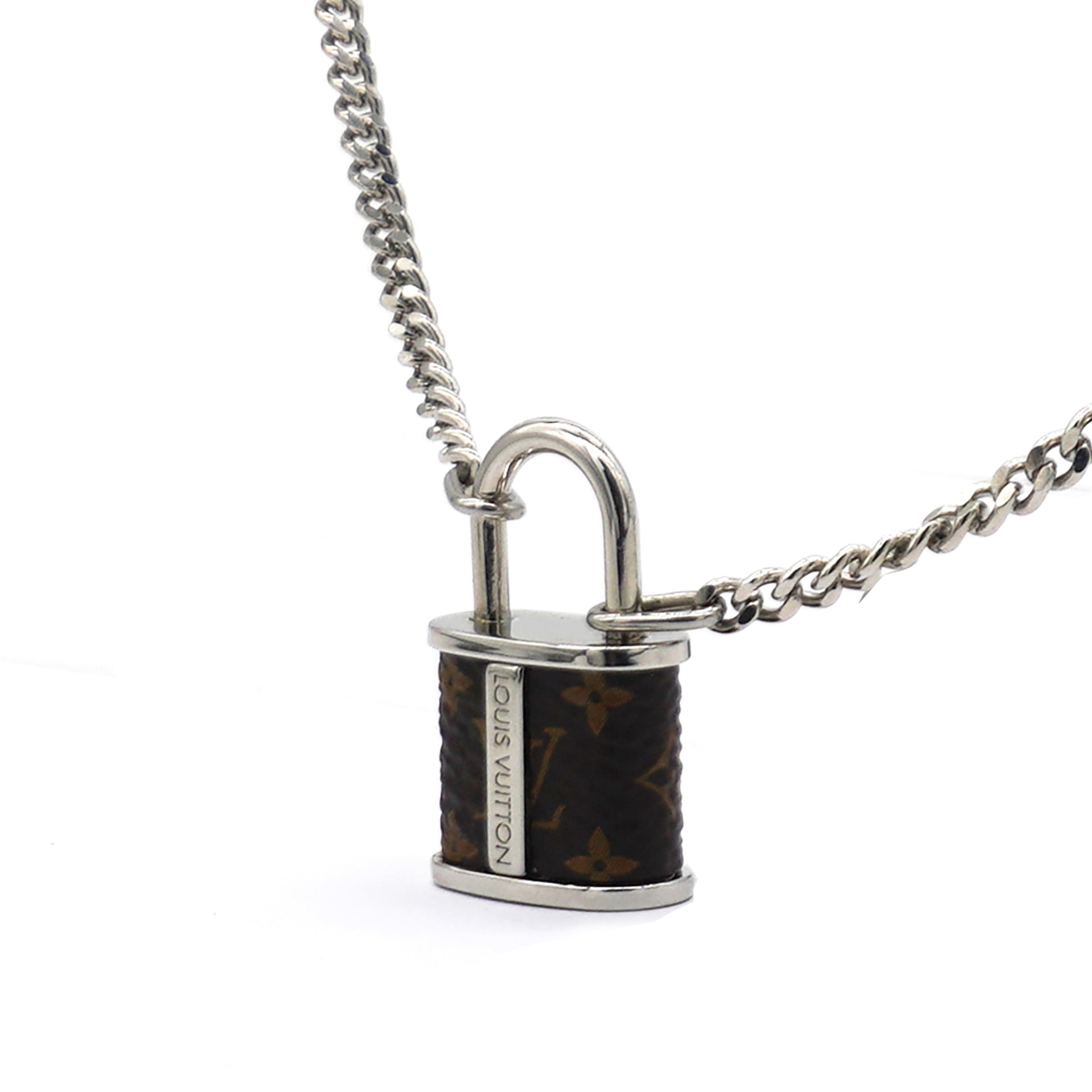 Monogram Lock Pendant Necklace Silver