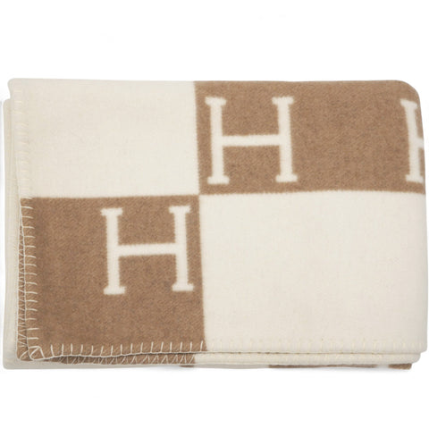 Wool Cashmere Avalon Baby Blanket Noisette Moyen White