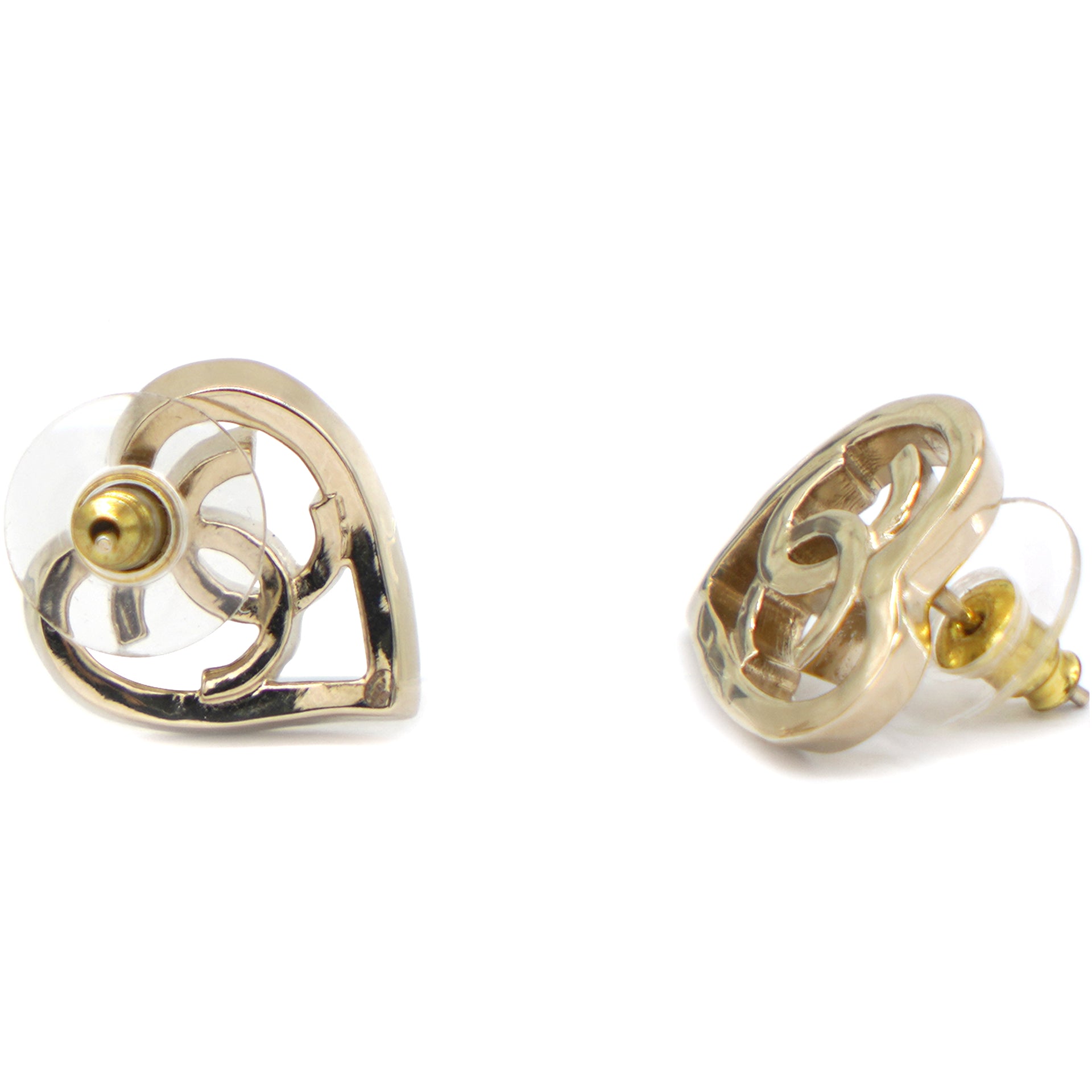 Metal CC Heart Coco In Love Earrings Gold