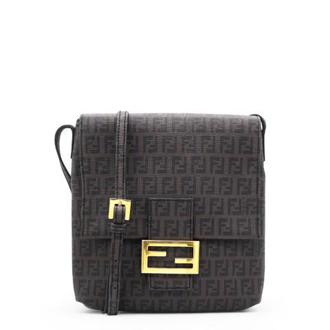 Black Zucchino Coated Canvas FF Flap Messenger Bag