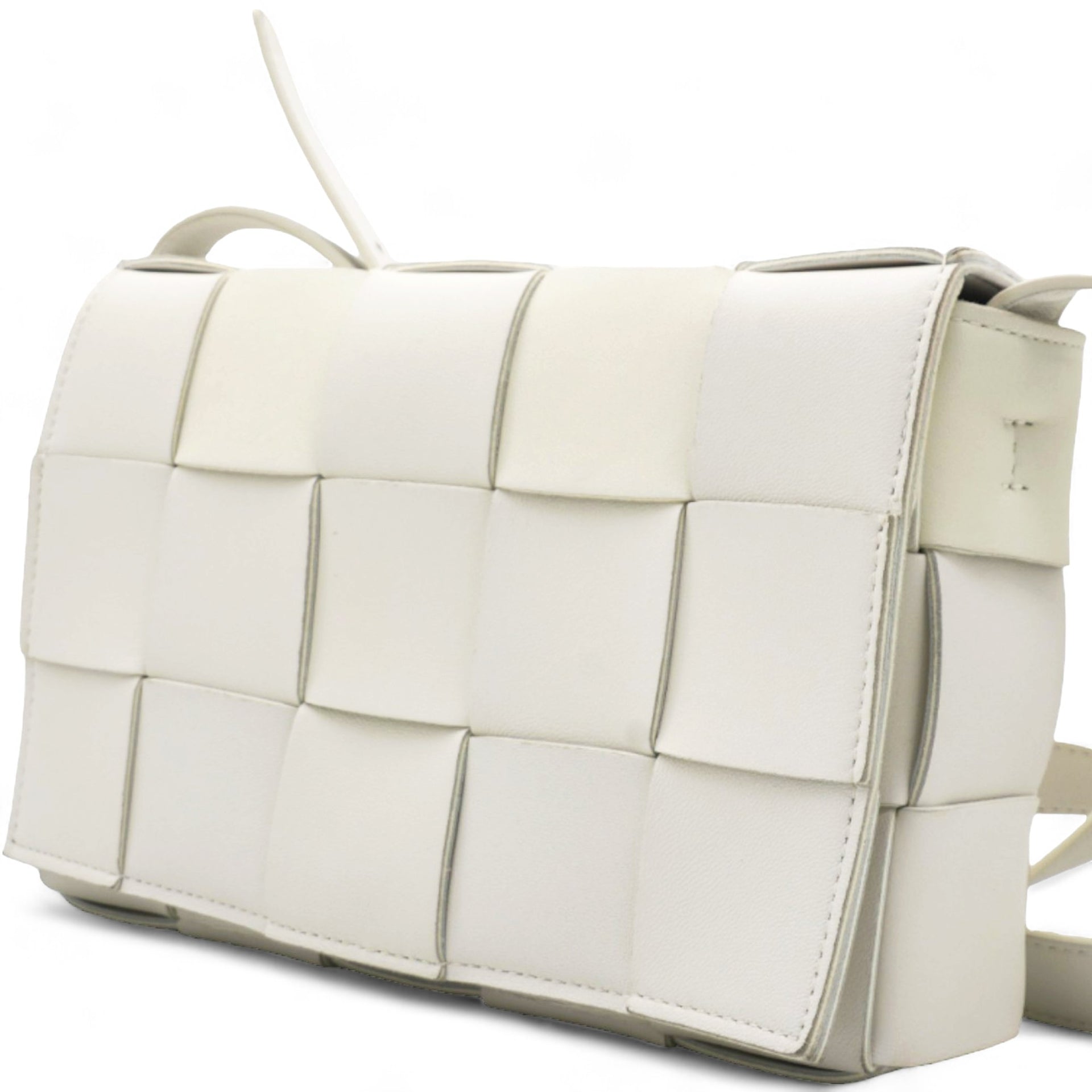 Lambskin Maxi Intrecciato Small Cassette Crossbody Bag White