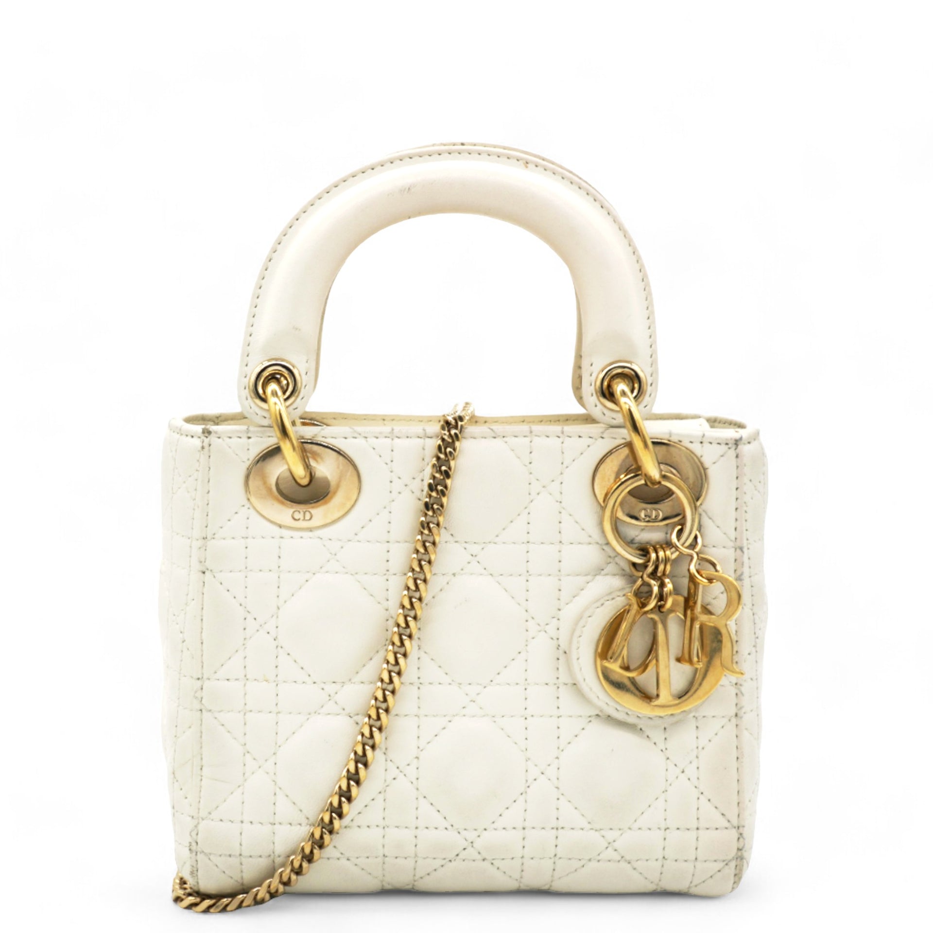 Patent Cannage Mini Lady Dior Ivory