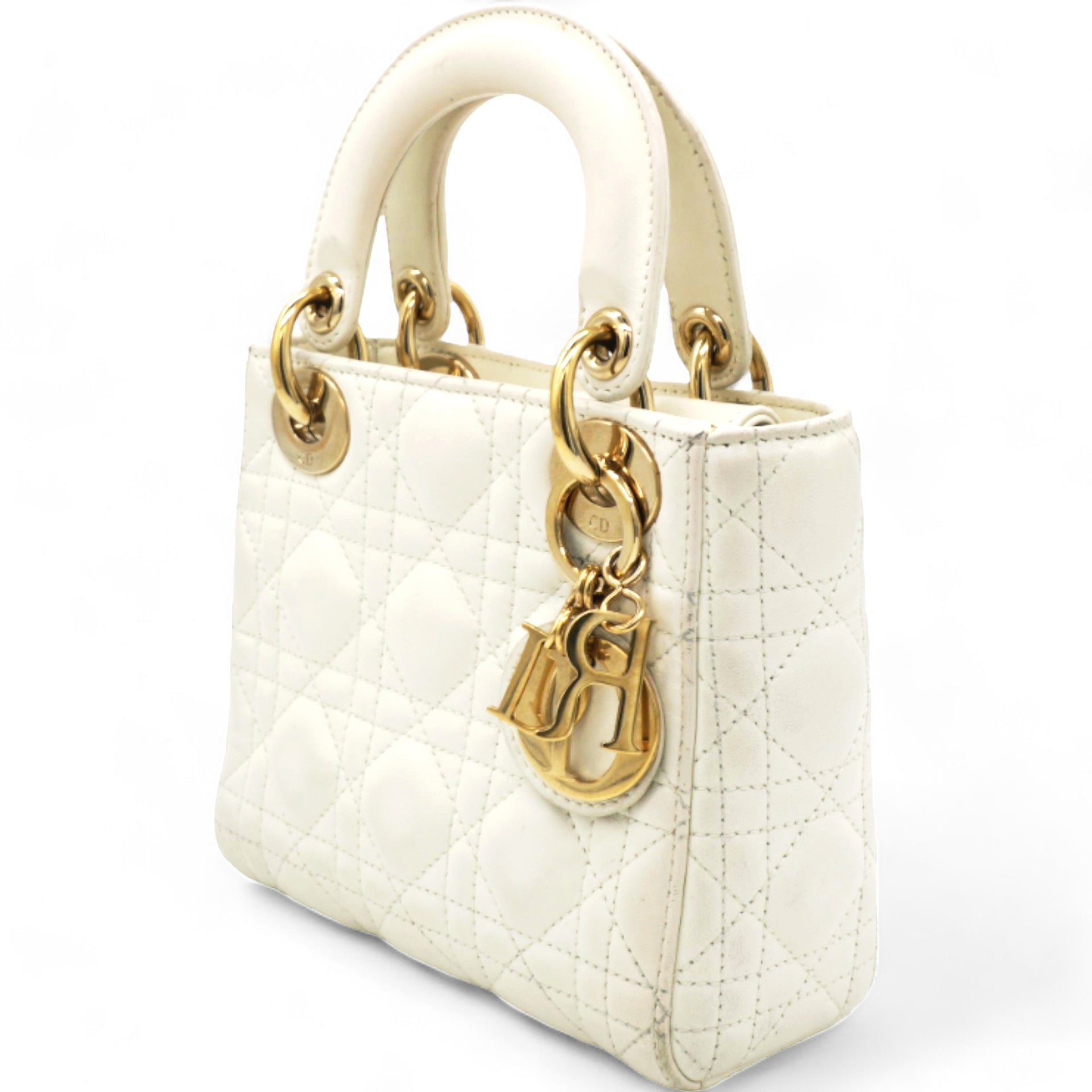 Patent Cannage Mini Lady Dior Ivory